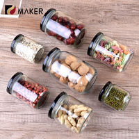 Bocal de Conservation Alimentaire Rond et Hermétique en Verre de 500 ml avec Couvercle Noir pour Miel, Épices, Fruits Secs, Confiture, Noix et Beurre de Cacahuète