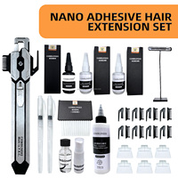 Kit Ekstensi Rambut Lem Dingin Profesional Combline dengan Stand Display, Spray Penghilang Lem, Pelurus Rambut Logam Stainless Steel