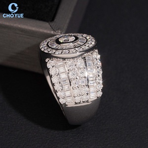 Anillo de Diamantes de Plata S925 con Moissanita VVS, Anillo Completamente Pavimentado para Fiesta, Corte Baguette y Redondo, Joyería Fina Estilo Hip Hop - Product Image 2