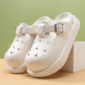 Women's Solid Color <b>Clogs</b> Platform Height Increasing Closed Toe EVA Breathable Non Slip Durable Beach Sandals Summer White - Product Image 1