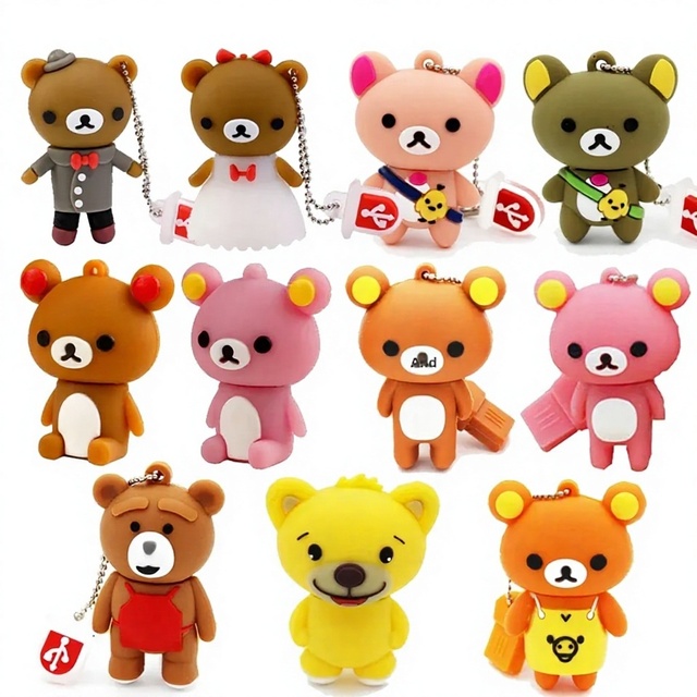 Cute Bear Silicone USB Flash Drive 64GB/32GB/16GB Creative Gift for Kids with Free Key Chain