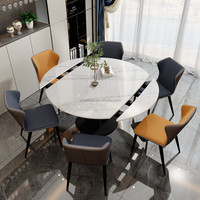Table à manger extensible moderne, plateau en dalle de roche blanche, base en piédestal noir, 4 à 8 places, mobilier pour la maison, bar, hôtel, restaurant