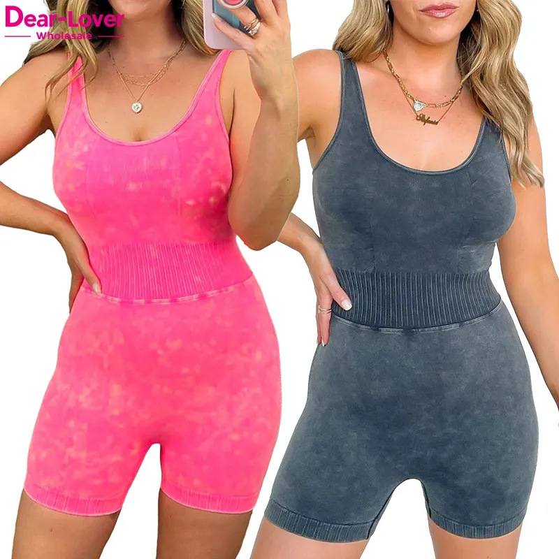 Dear-Lover OEM Logo kustom olahraga wanita Halter padat pakaian aktif Gym Workout Romper Bodycon Activewear satu potong Jumpsuit Yoga