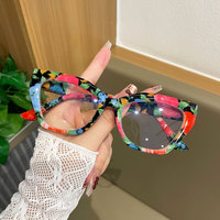 Kacamata Baca Presbyopic Wanita Model Cat-Eye Floral Anti-Blue Light Full-Rim, Ringan, Ultra-Light, Lensa AC, Modis