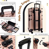 Grand chariot cosmétique 3-en-1 trousse de maquillage avec roulettes trousse à ongles de beauté mallette de coiffure or Rose