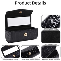Porte-rouge à lèvres en cuir texturé crocodile avec logo personnalisé, organiseur de maquillage, boîte de rangement cosmétique avec miroir
