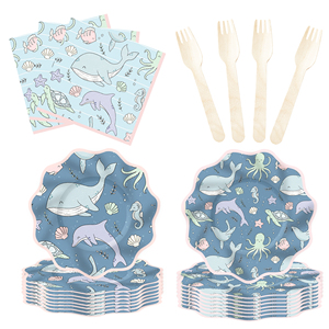 DAMAI - Decoración para Fiestas Infantiles con Temática del Mar, Suministros con Diseño de Pulpo, Tortuga y Delfín, Juego de Vajilla Desechable para Fiestas, Platos y Servilletas de Papel - Product Image 3