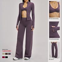 XW-TZ4510-15 Vente en gros Ensemble haut de gamme veste zippée, soutien-gorge et pantalon, leggings évasés taille haute, tenues de jogging, vêtements de sport pour femmes
