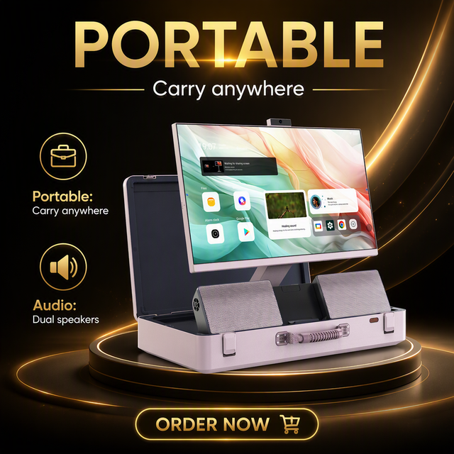 Smart Portable TV 27 Inch Suitcase TV Android 15 1080P 12H Battery Touch Screen WiFi 5.0 with Stand for Shop Display