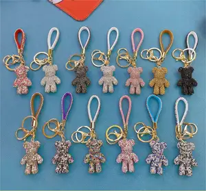 2024 New Design Updated Crystal Rhinestone Teddy Bear Keychain Car Key Chains For Couple Bag Decoration