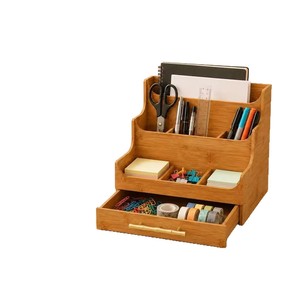 Wooden Office Desktop Storage Box With <b>Drawer</b> <b>File</b> Organizer Rectangle Standing Type No Lid Office Supplies Organizer - Product Image 1