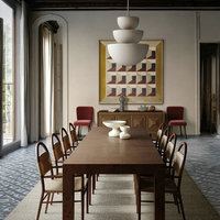 Table à manger extensible de luxe moderne en bois de burl, 12 places, style chinois, pour villa, avec îlot de cuisine intégré