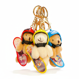Skateboard Teddy Bear Keychain Helmet Plush Toy Pendant Backpack Accessory Sporty Stuffed Animal <b>Car</b> <b>Key</b> <b>Ring</b> Gift Charm - Product Image 6