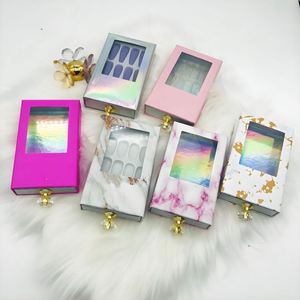 Custom logo <b>Small</b> Blue Retail Artificial Empty Nail Tip <b>Boxes</b> False Press on Nail <b>Packaging</b> Box with Private logo - Product Image 1