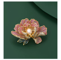 Bros bunga peony angin Cina enamel warna emas dan perak kepribadian Kelas tinggi berlian imitasi warna pabrik kustom