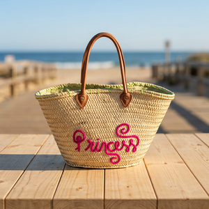 Handmade Bamboo Basket With Orange Heart Pattern Natural Weaving Tote Bag - Product Image 4