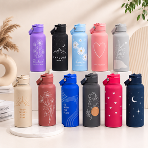 Custom Modern Abstract Line Art & Lettering Stainless Steel Camping Water Bottle Flip Lock <b>Lid</b> Leakproof <b>Reusable</b> Vacuum Flask - Product Image 4