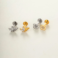 Hengsen High Quality ASTM F136 Titanium Flower Cartilage Tragus Earrings Zircon Internally Thread Labret Lip Piercing Jewelry