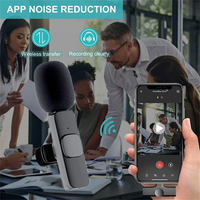 Microphone de conférence sans fil Lavalier, enregistrement audio et vidéo portable, mini-micro avec suppression du bruit, lumières LED pour iPhone et Android