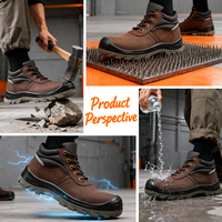 Chaussures de sécurité en cuir véritable marron conformes à la norme CE, embout en acier, chaussures de travail basses, antidérapantes, pour la construction et l'industrie