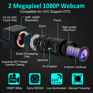 Webcam à faible luminosité <span class=keywords><strong>1080P</strong></span> <span class=keywords><strong>Full</strong></span> <span class=keywords><strong>HD</strong></span>, mini caméra USB haute vitesse avec objectif CS varifocal 5-50 mm - Product Image 2