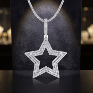 สร้อยคอจี้รูปดาวห้าแฉกชุบทอง/เงินประดับเพชรโมอิสซาไนต์ แบรนด์ Luxira Jewels สไตล์ฮิปฮอป เหมาะสำหรับงานปาร์ตี้ - Product Image 1