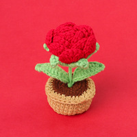 Rose en crochet faite à la main en pot, mini pot de fleurs en fil, rose éternelle, décoration de table, bureau, maison, cadeau, vente en gros