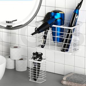 Support de séchoir à cheveux 3-en-1 pour salle de bain, organisateur d'outils de coiffure, support mural ou de comptoir, avec rangement séparé - Product Image 6