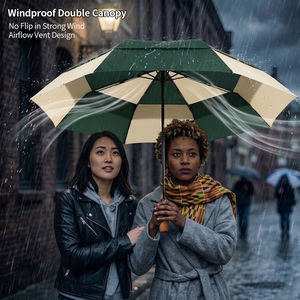 Superior good quality extra large Compact Umbrella air vented double layer high density Fabric umbrellas with wood handle - Product Image 4