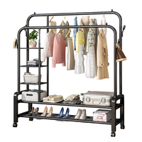 Porte-manteau multifonctionnel mobile moderne en fer à double tringle avec étagères de rangement pour vêtements, sacs et chaussures – Anti-rouille – Salon et chambre
