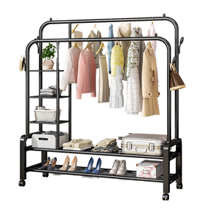 Multifunctional Movable Modern Metal Coat Rack Double-Rod Garment Rack Clothing <b>Storage</b> Shelves Rust-Proof Bedroom Living Room - Product Image 1