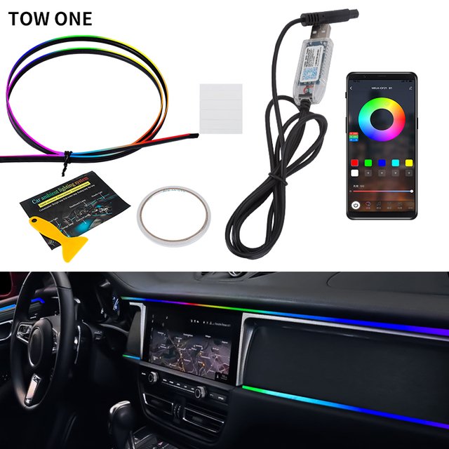 2 in 1USB 12v Symphony Interior Car Ambient Flow Chasing App Rgb Auto Decorative Dashboard Door Atmosphere Lights Led
