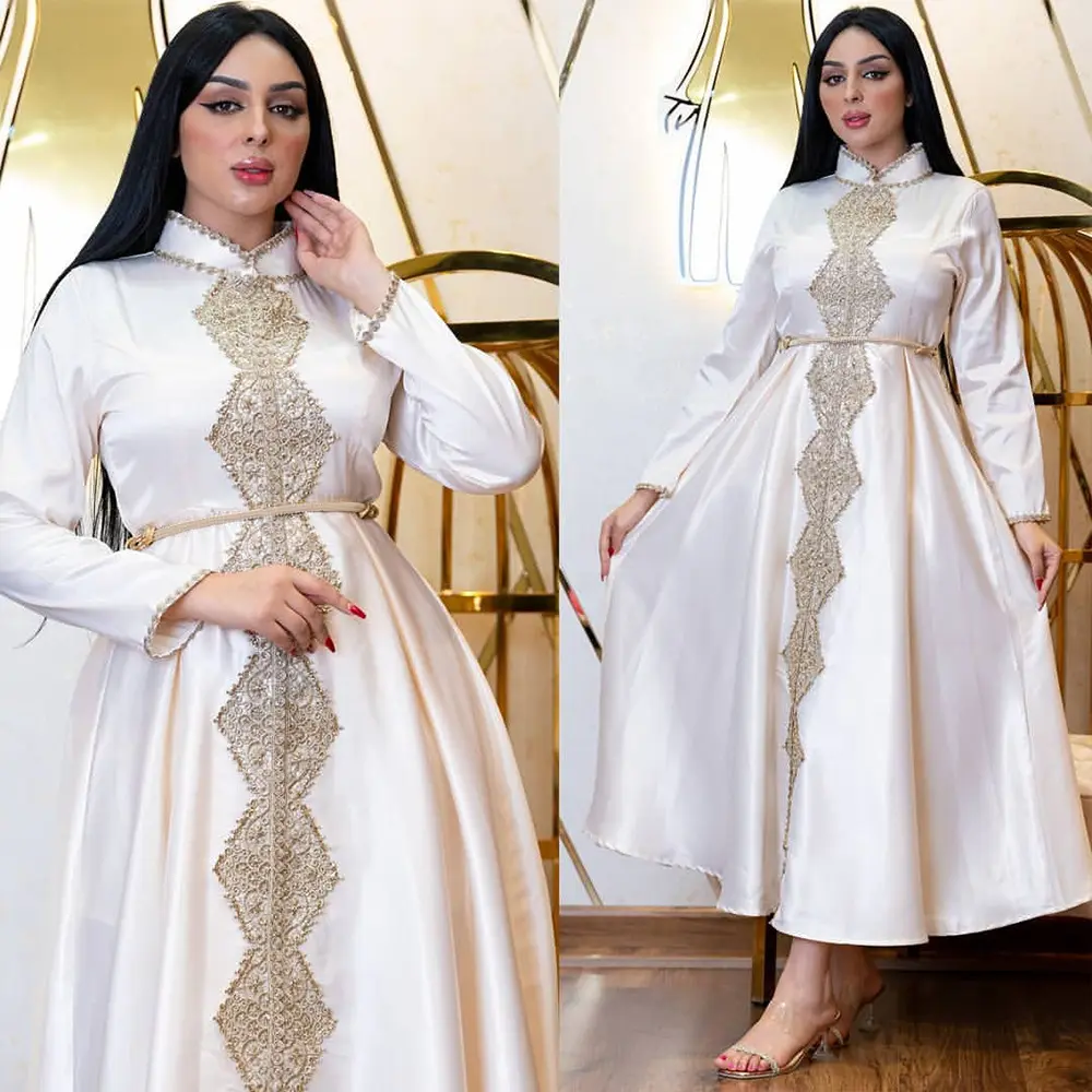 Jalabiya Fashion Wear New Islamic Wearing Damen Abayas & Jalabiya Satin Kaftans Kleid Verschiedene Farben Tragen Sie Kurta/Kurti Style