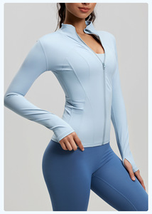 Custom Women <b>Yoga</b> Sports <b>Jacket</b> Full Zip Stand Neck Slim Fit Thumbhole Breathable Seamless Quick Dry for Gym Running Wholesale - Product Image 6