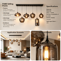 Lustre LED moderne et minimaliste Lampe à suspension d'art en verre rond fumé Lustres décoratifs de cuisine d'intérieur simples et créatifs