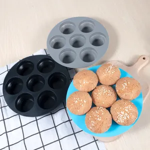 Cetakan panekuk 7 lubang tidak lengket cetakan telur silikon penggorengan udara untuk Oven untuk memanggang Sandwich telur, roti Hamburger, Pancake