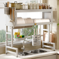 Égouttoir à vaisselle multifonctionnel avec couvercle, support de rangement pour couverts et vaisselle, égouttoir à vaisselle à plusieurs niveaux pour comptoir de cuisine