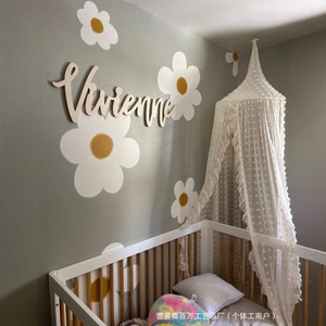 Wooden <b>Wall</b> Sign Carved <b>Letter</b> Name Plate For Children's Room Decor Plant Pattern Scandinavian Style Natural Wood Color 45cm - Product Image 1