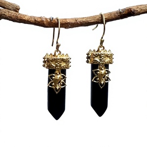 Boucles d'oreilles indiennes Ganesh déclaration haute qualité noir Onyx laiton boucles d'oreilles bijoux uniques ou personnalisés pièces faites à la main grossiste - Product Image 1