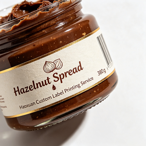 Haoxuan Manufacturer Hazelnut Chocolate <strong>Spread</strong> Jar Labels Gold Foil Spot UV Art Paper <strong>Stickers</strong> for Premium Packaging - Product Image 5