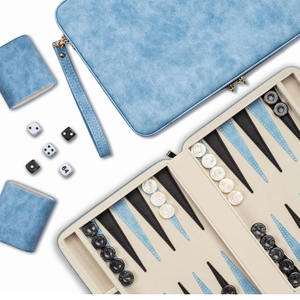 Jeu de société <span class=keywords><strong>classique</strong></span> bleu personnalisé ensemble de backgammon de voyage en cuir de qualité supérieure pour adultes - Product Image 1