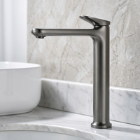Robinet mitigeur haut de gamme gris bronze en laiton, monocommande, à poser sur comptoir, pour eau chaude et froide, pour lavabo de salle de bain