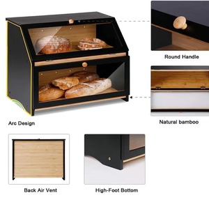 Large Capacity Double Layer Wooden Bread Storage Bin Black Kitchen Counter Canister for Bread <strong>Honey</strong> Spice <strong>Set</strong> Back School - Product Image 5