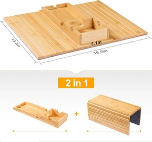 Bandeja Plegable de Bambú para Reposabrazos de Sofá con Portavasos Desmontable - Organizador Universal Antideslizante para Bebidas, Aperitivos y Teléfonos - Product Image 4