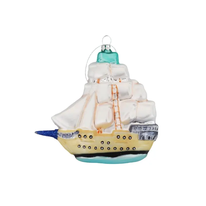 Adornos de árbol de Navidad de cristal, colección de pescador, adornos de barco soplados a mano para árbol de navidad, regalos, colgante de barco o nombre