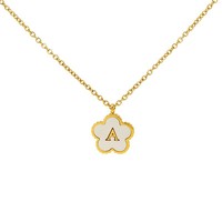 Collier en acier inoxydable avec fleur à cinq pétales et lettre en or 18 carats pour femme, style haut de gamme, pendentifs de A à Z