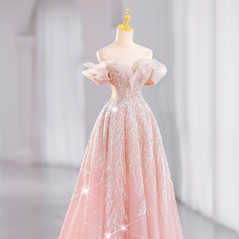 open lace back dress Champagne Halter Evening Gown 2026 Sparkly Glitter Formal Maxi Dress with Deep V Neck High Slit Flowing Train for Prom, Champagne