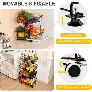 Chariot de cuisine à 3 couches en métal, chariot de cuisine, panier de fruits et légumes pour la cuisine, <span class=keywords><strong>le</strong></span> garde-manger, <span class=keywords><strong>le</strong></span> <span class=keywords><strong>Garage</strong></span> avec roulettes - Product Image 4