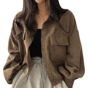 Veste en velours côtelé épaisse et élégante pour femme, col rabattu, boutonnage simple, manches classiques, manteau décontracté avec doublure en polyester - Product Image 1