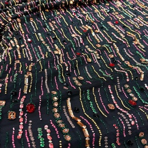 Tela de Encaje con Cuentas de Cristal Elegante con Bordado Floral, Tela de Lujo para Vestido de Noche, Traje de Fiesta, Diseño de Moda - Product Image 1